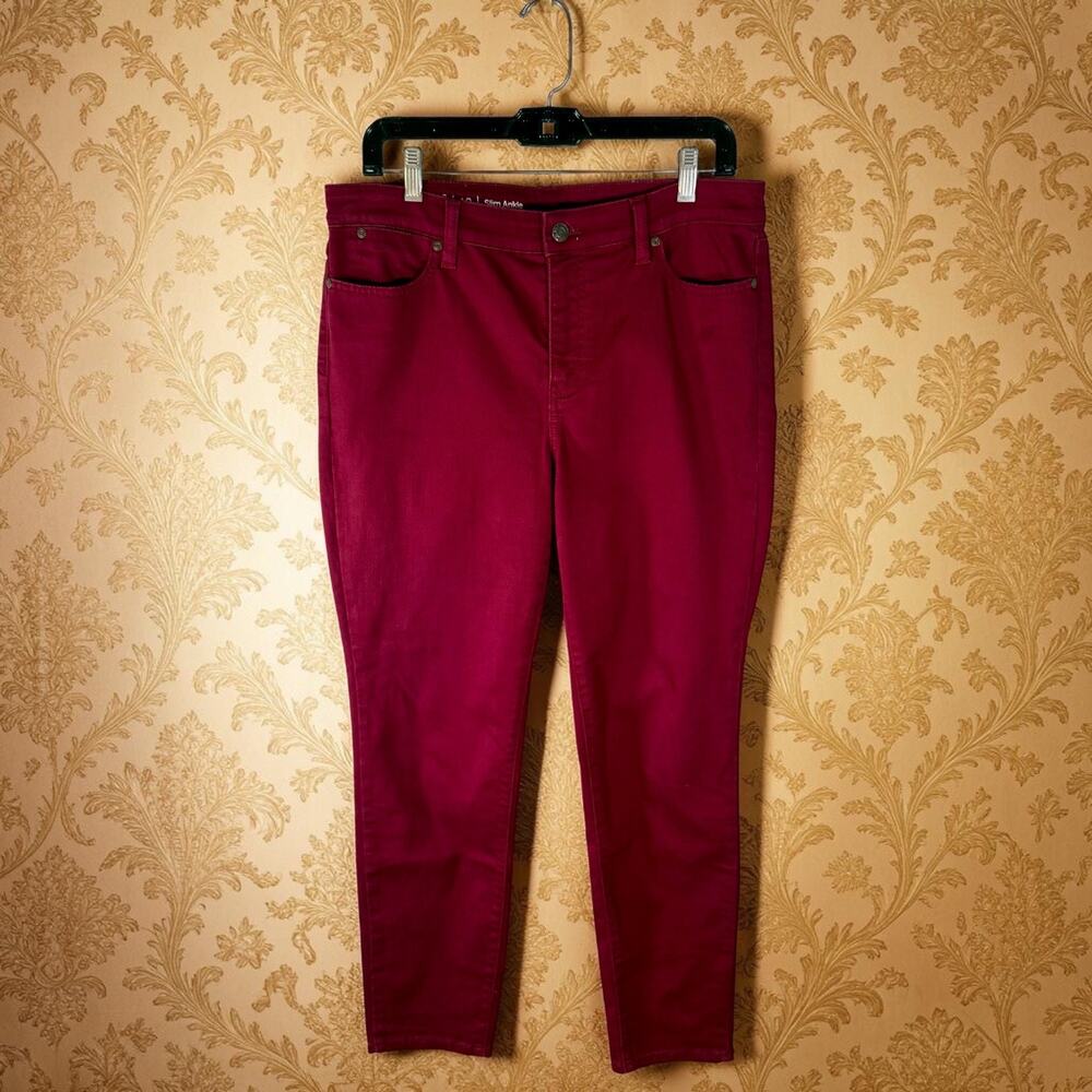 Talbots Women's 10 Flawless Slim Ankle Jeans Red Wine Cranberry Color Denim